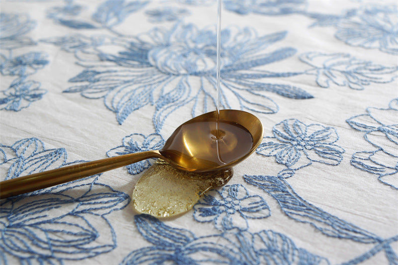 Azure Bloom Embroidered Tablecloth Berriscent