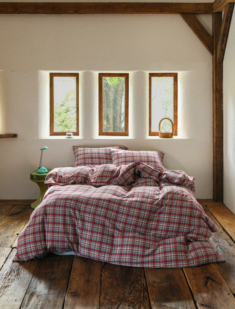 The Heritage Azure Plaid | 60s High-Count Cotton Bed Linen