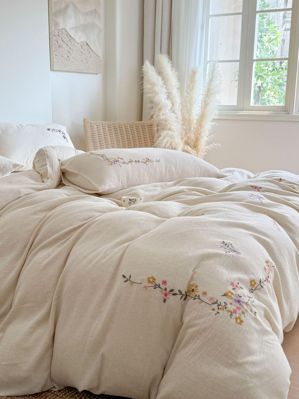 Maison Fleur Embroidered Cotton-Linen Bedding Set Berriscent
