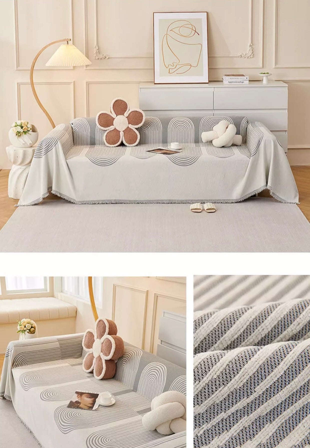 Arc Lines Chenille Sofa Cover Berriscent