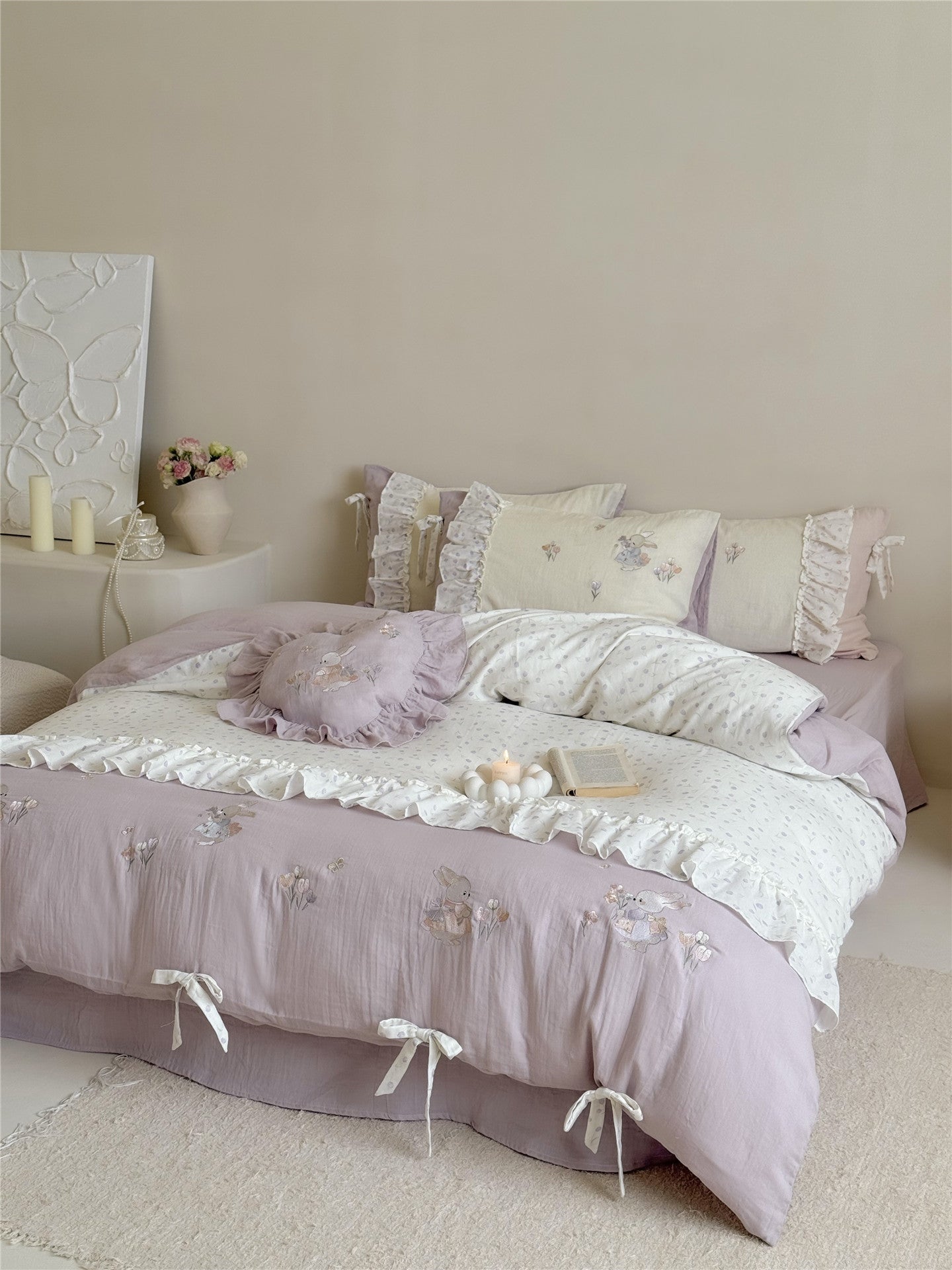 The Lapin Ribbon | Embroidered Bunny & Ruffle Bed Linen