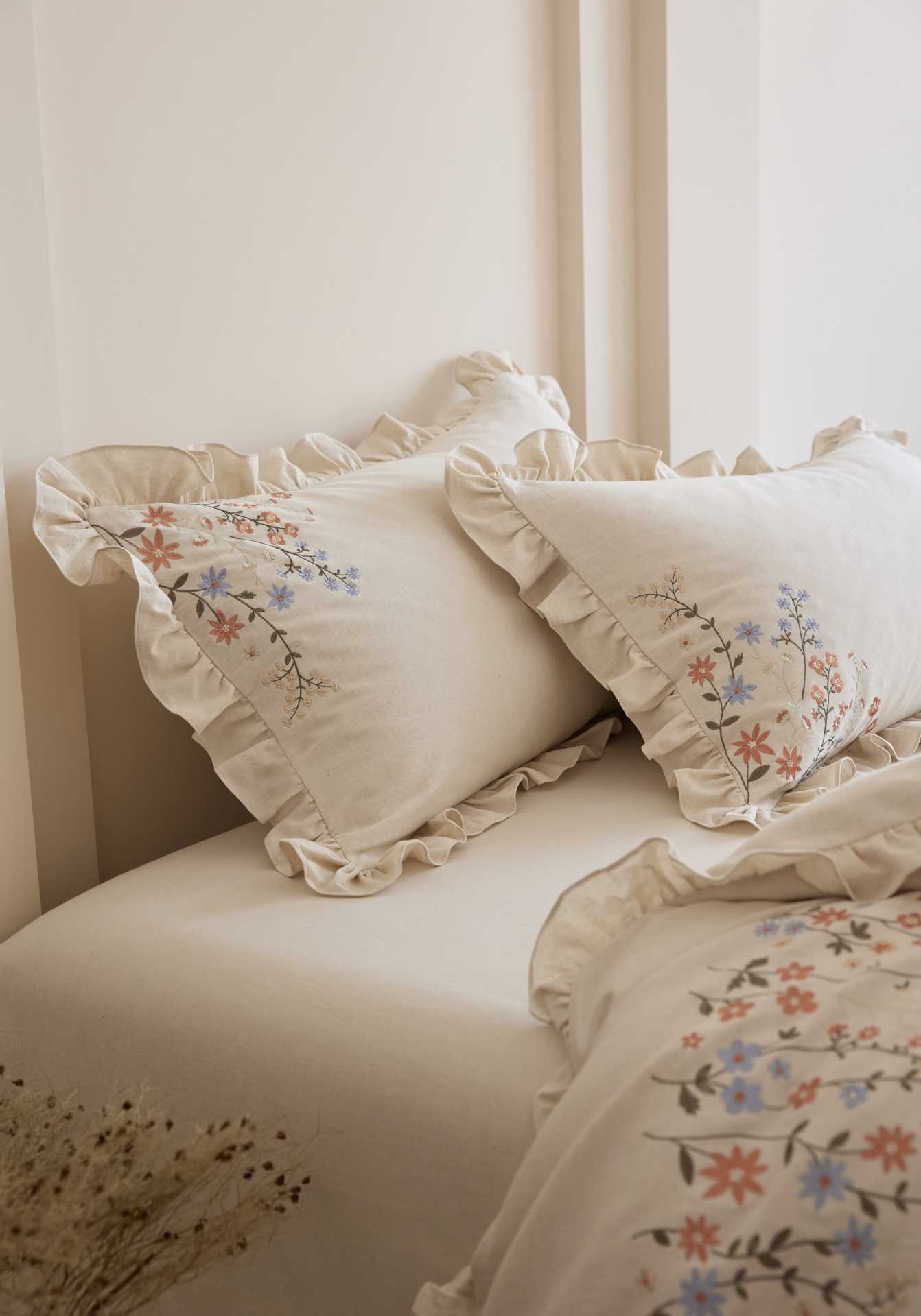 The Wildflower Heirloom | Ruffled & Embroidered Linen Cotton Bed Linen