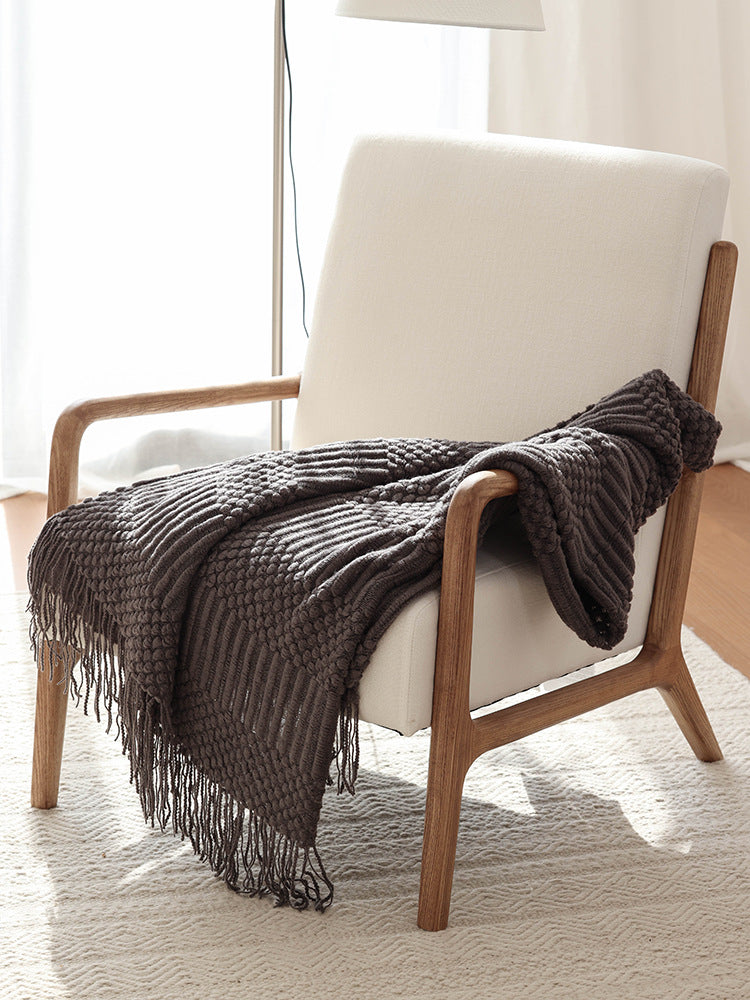 Textured Woven Fringe Throw in Acrylic Fibre Berriscent
