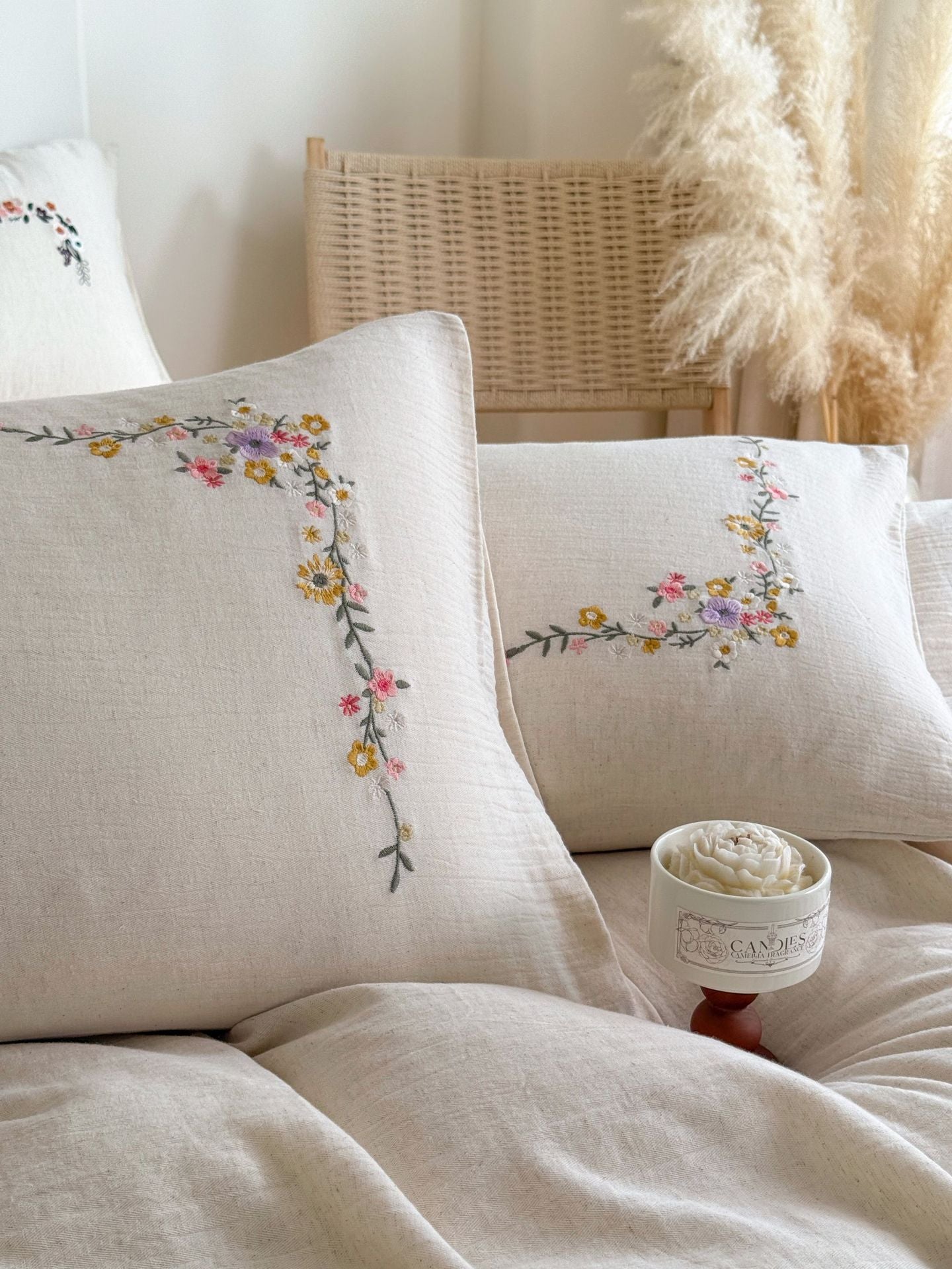 Maison Fleur Embroidered Cotton-Linen Bedding Set Berriscent