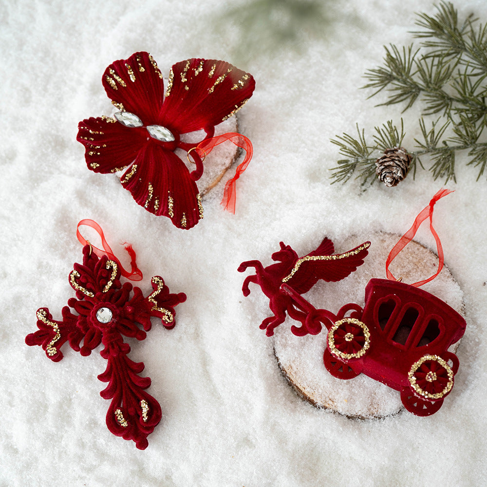 Velvet Red & Gold Christmas Ornament Set – 10 Pieces