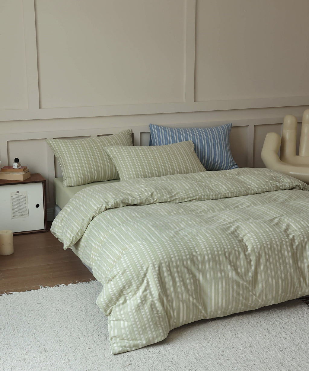 Soft Stripe Cotton Bedding Set — Sage Green Berriscent