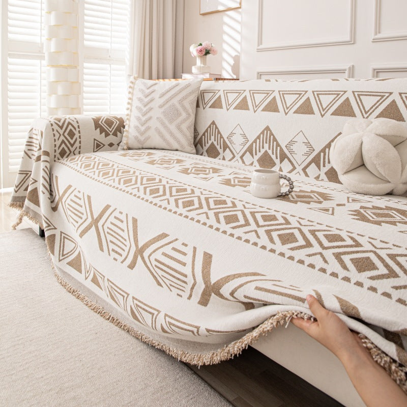 Reversible Geometric Chenille Sofa Cover — Artisanal Comfort Collection