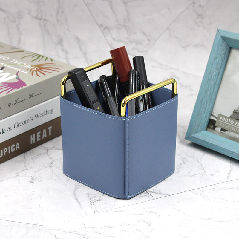 Luxury Leather Desk Organiser with Brass Frame | Modern Home Storage