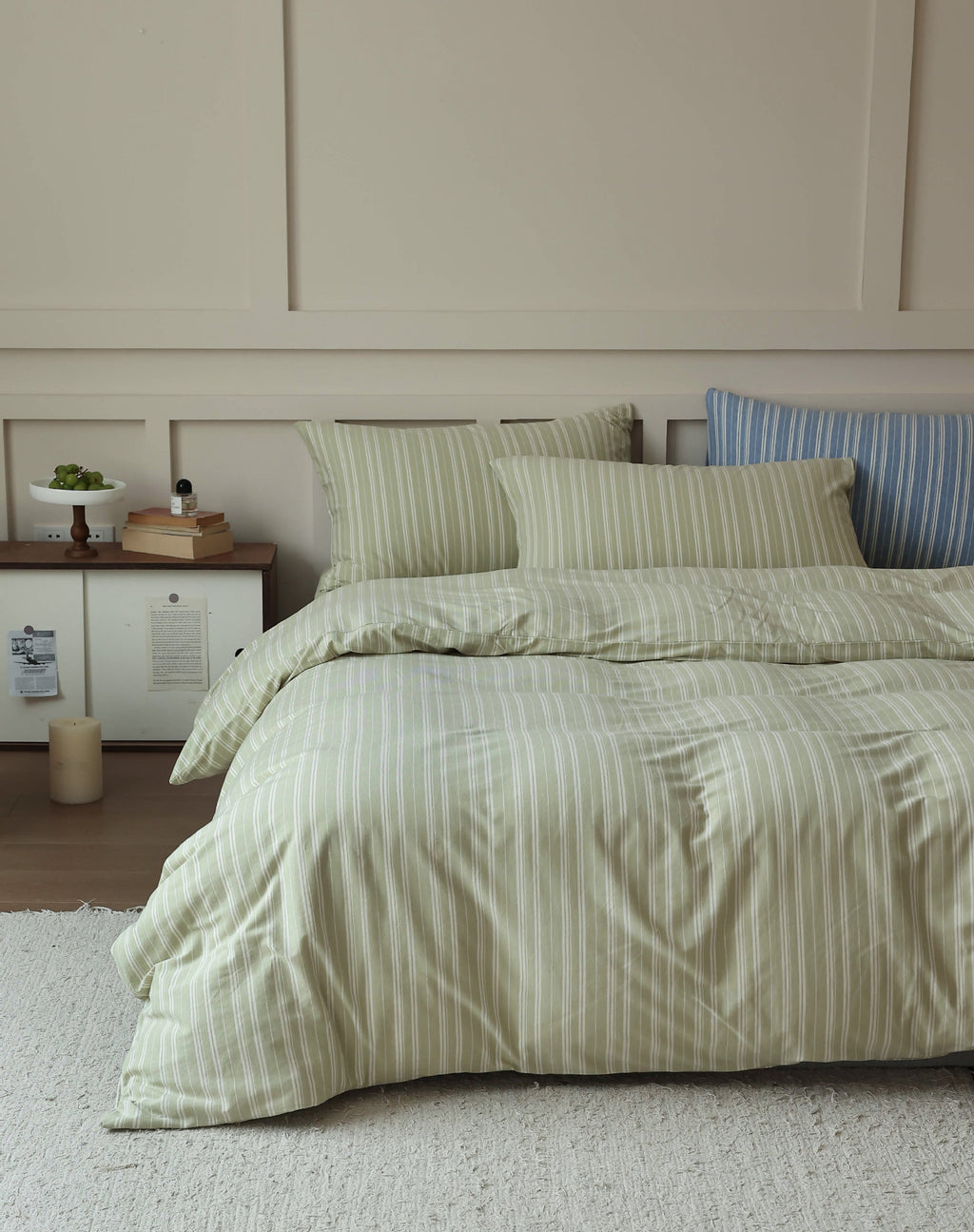 Soft Stripe Cotton Bedding Set — Sage Green Berriscent