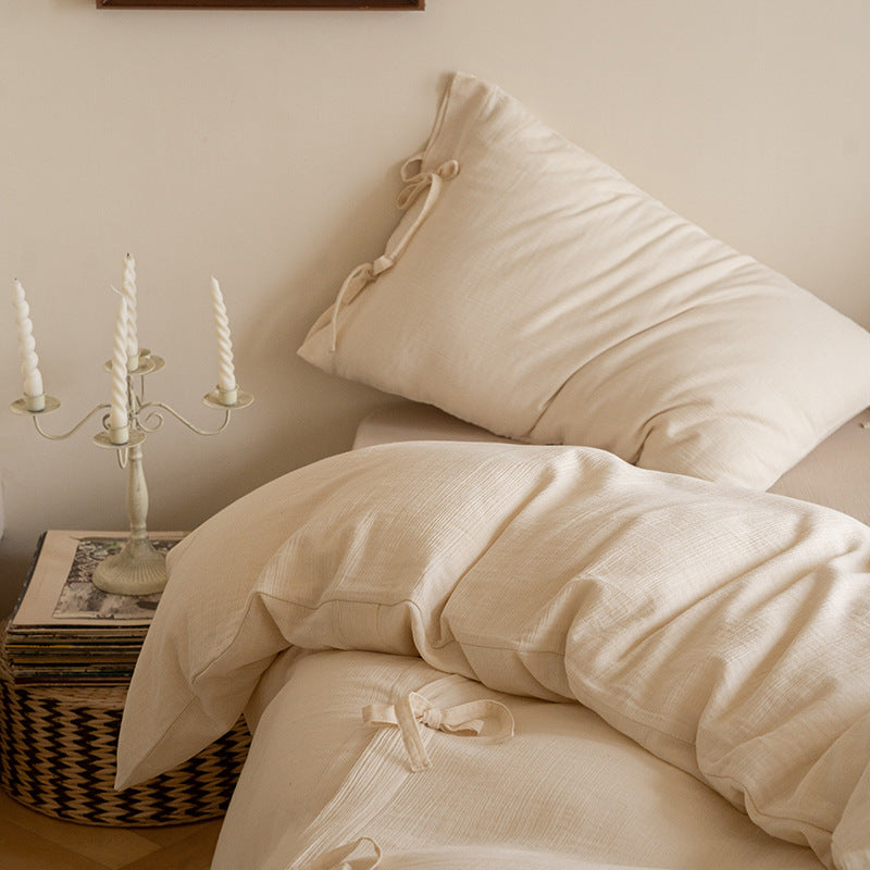 Natural Weave Tie Closure Pure Cotton Bedding Set (60s) Berriscent