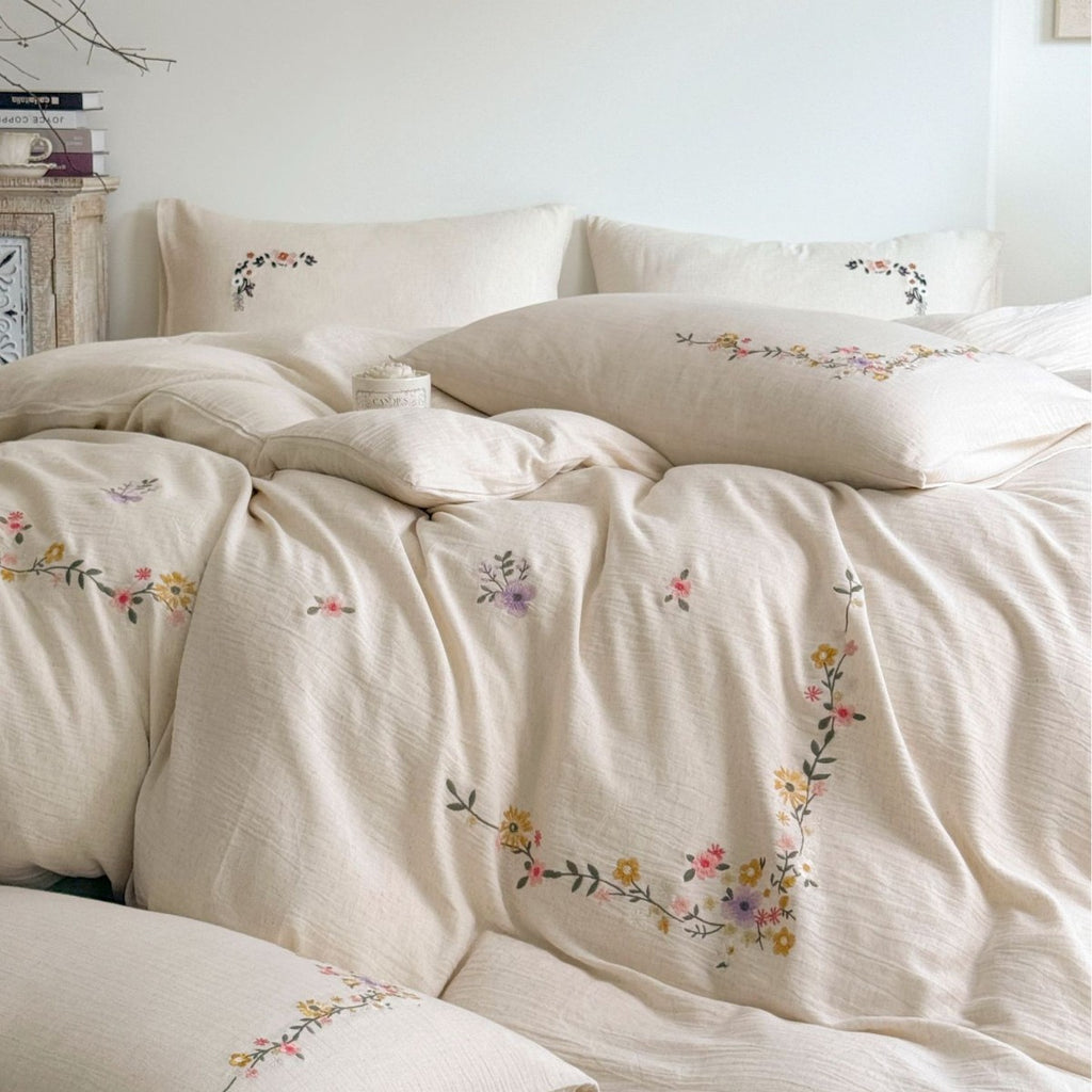 Maison Fleur Embroidered Cotton-Linen Bedding Set Berriscent