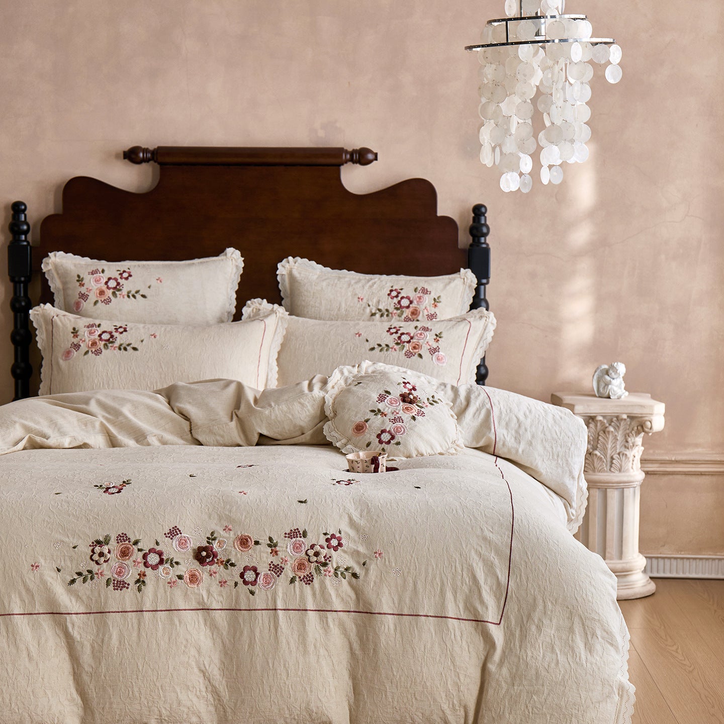 Rosé Heritage Cotton & Linen Embroidered Bedding Set Berriscent