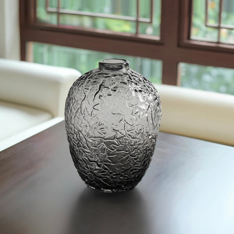 Smoky Textured Glass Vase – Premium Handcrafted Home Décor Berriscent