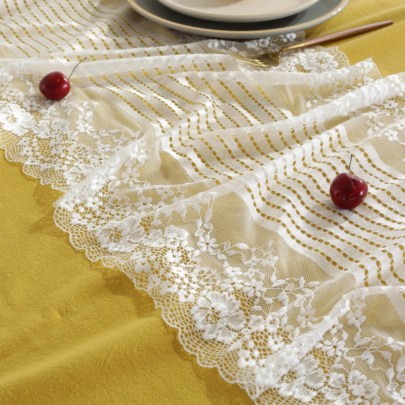 Golden Mustard Tablecloth and White Lace Runner Set Berriscent