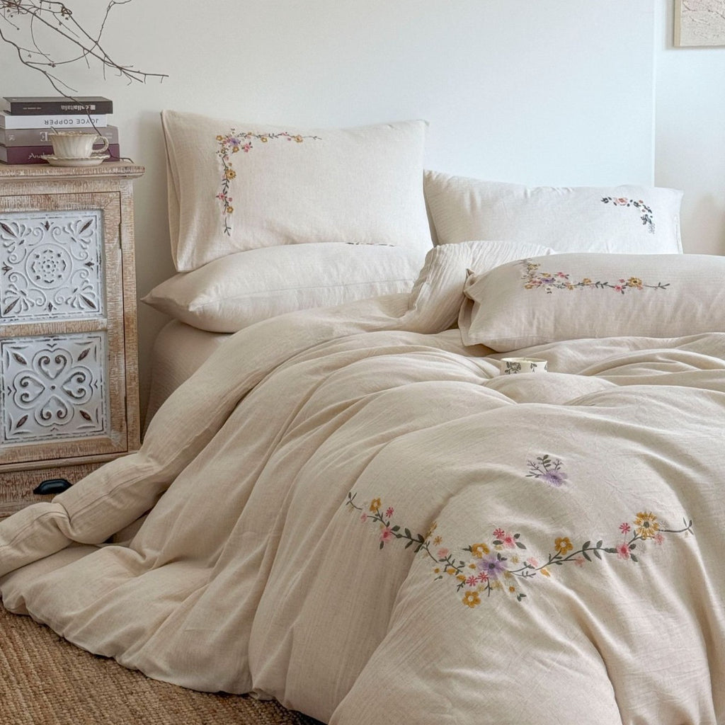 Maison Fleur Embroidered Cotton-Linen Bedding Set Berriscent