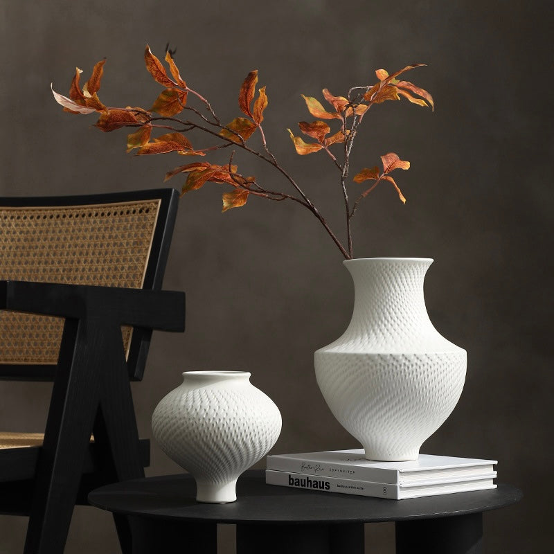 Textured White Ceramic Vase Collection Berriscent