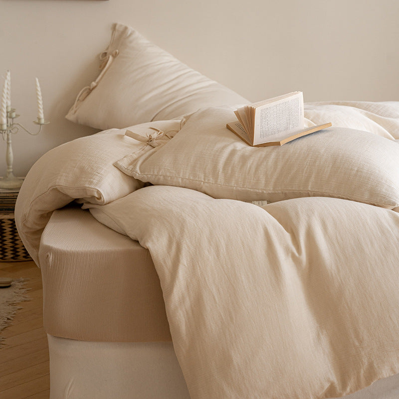 Natural Weave Tie Closure Pure Cotton Bedding Set (60s) Berriscent