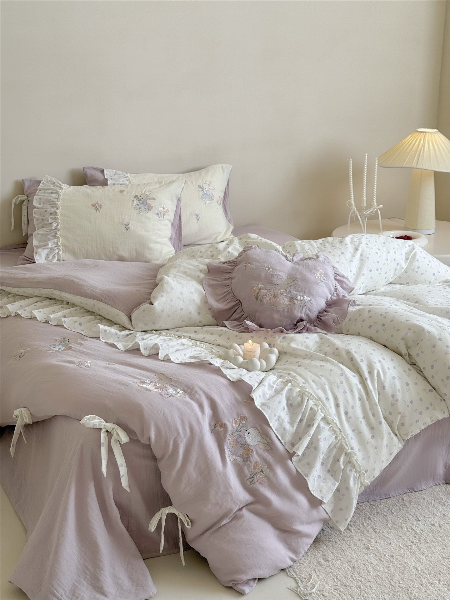 The Lapin Ribbon | Embroidered Bunny & Ruffle Bed Linen