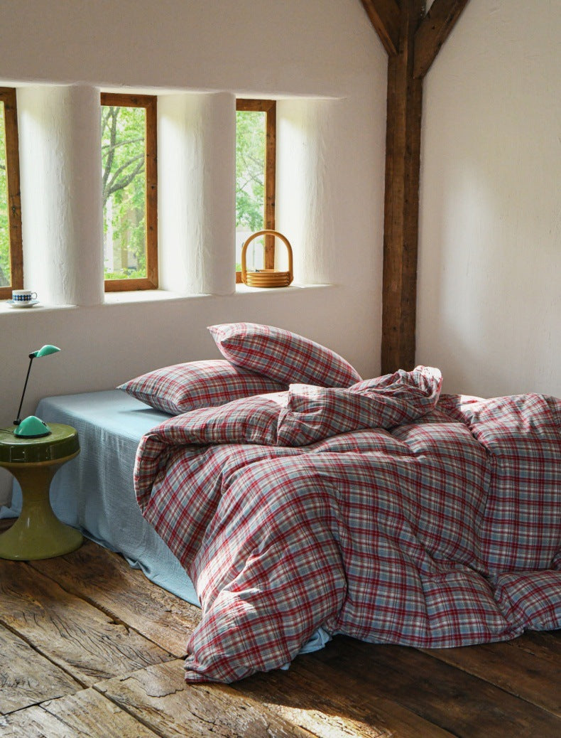 The Heritage Azure Plaid | 60s High-Count Cotton Bed Linen