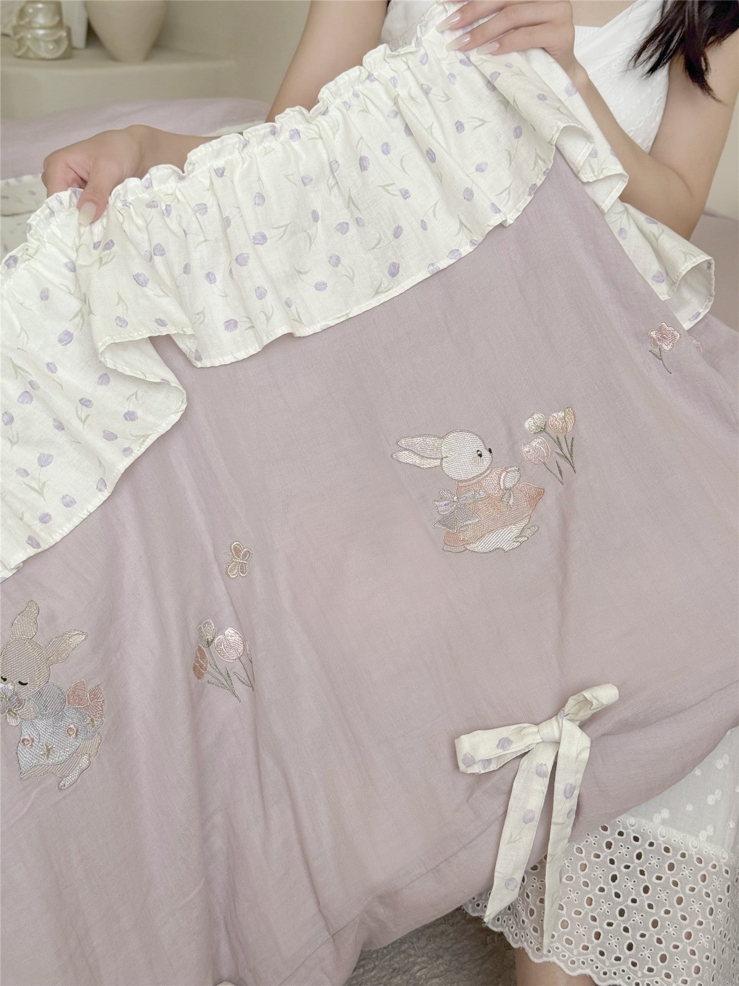The Lapin Ribbon | Embroidered Bunny & Ruffle Bed Linen