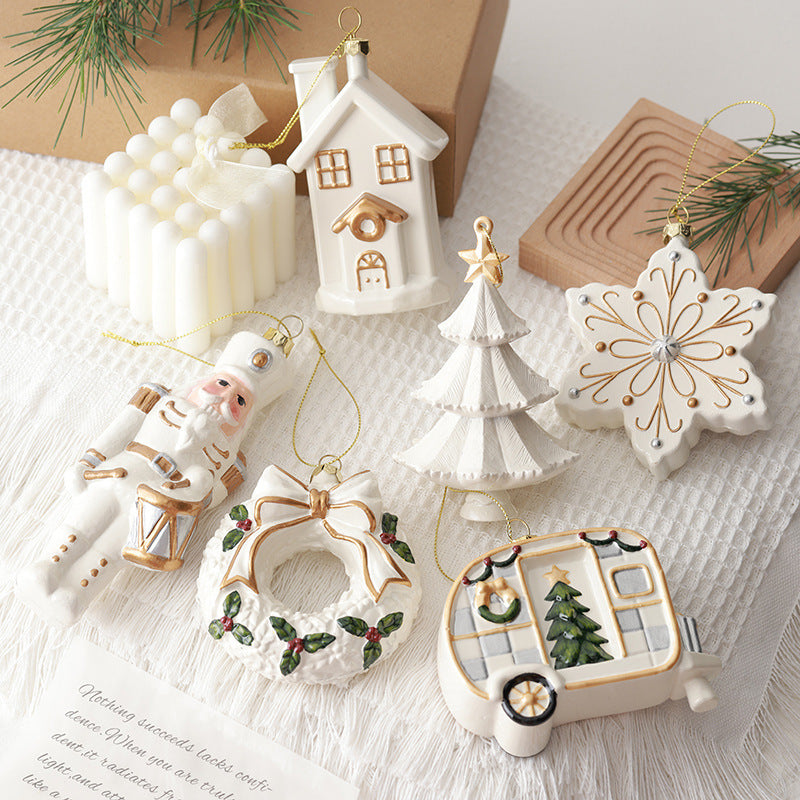 Snowlit Grace Christmas Ornaments – Elegant White & Gold Holiday Collection