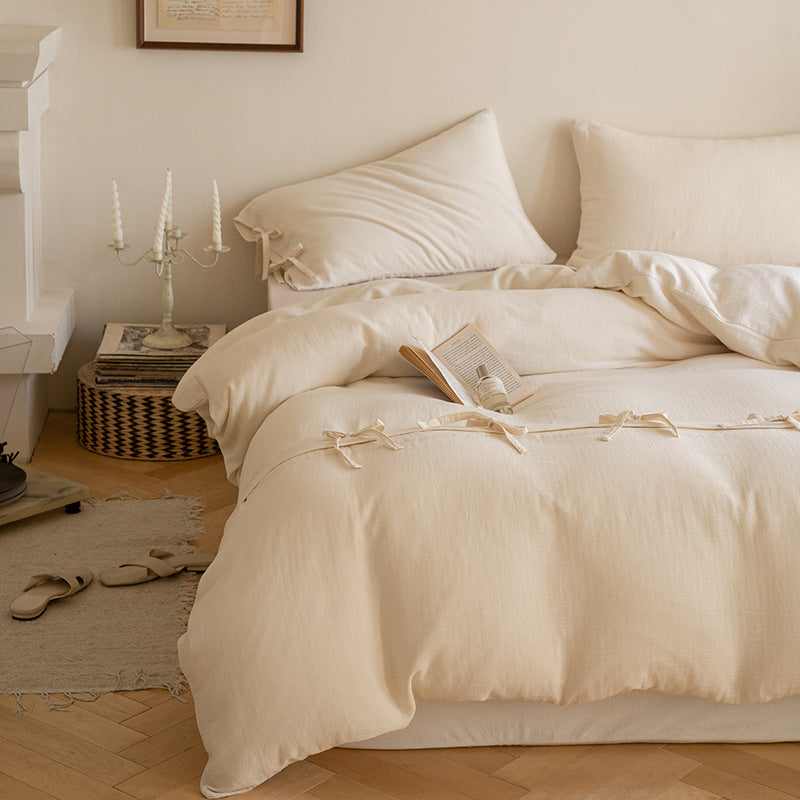 Natural Weave Tie Closure Pure Cotton Bedding Set (60s) Berriscent