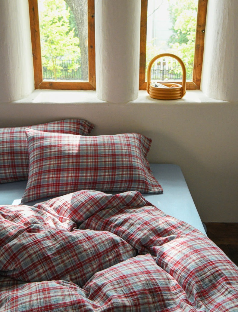 The Heritage Azure Plaid | 60s High-Count Cotton Bed Linen