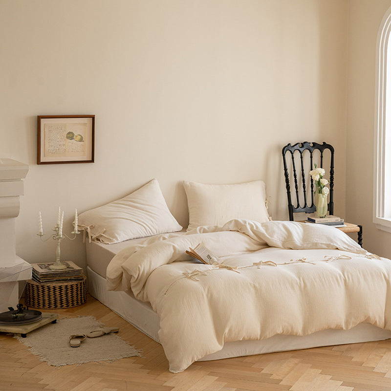 Natural Weave Tie Closure Pure Cotton Bedding Set (60s) Berriscent