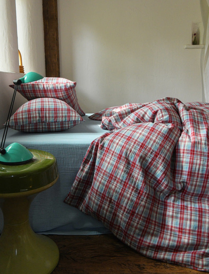 The Heritage Azure Plaid | 60s High-Count Cotton Bed Linen