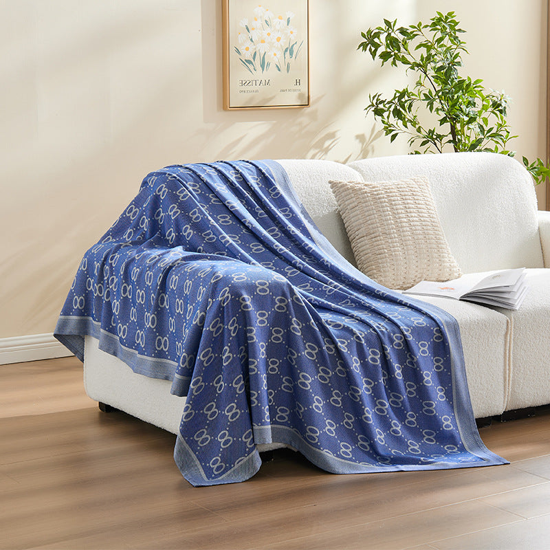 Eterna Azure Patterned Throw – Tranquil Luxury in Soft Jacquard Weave Berriscent
