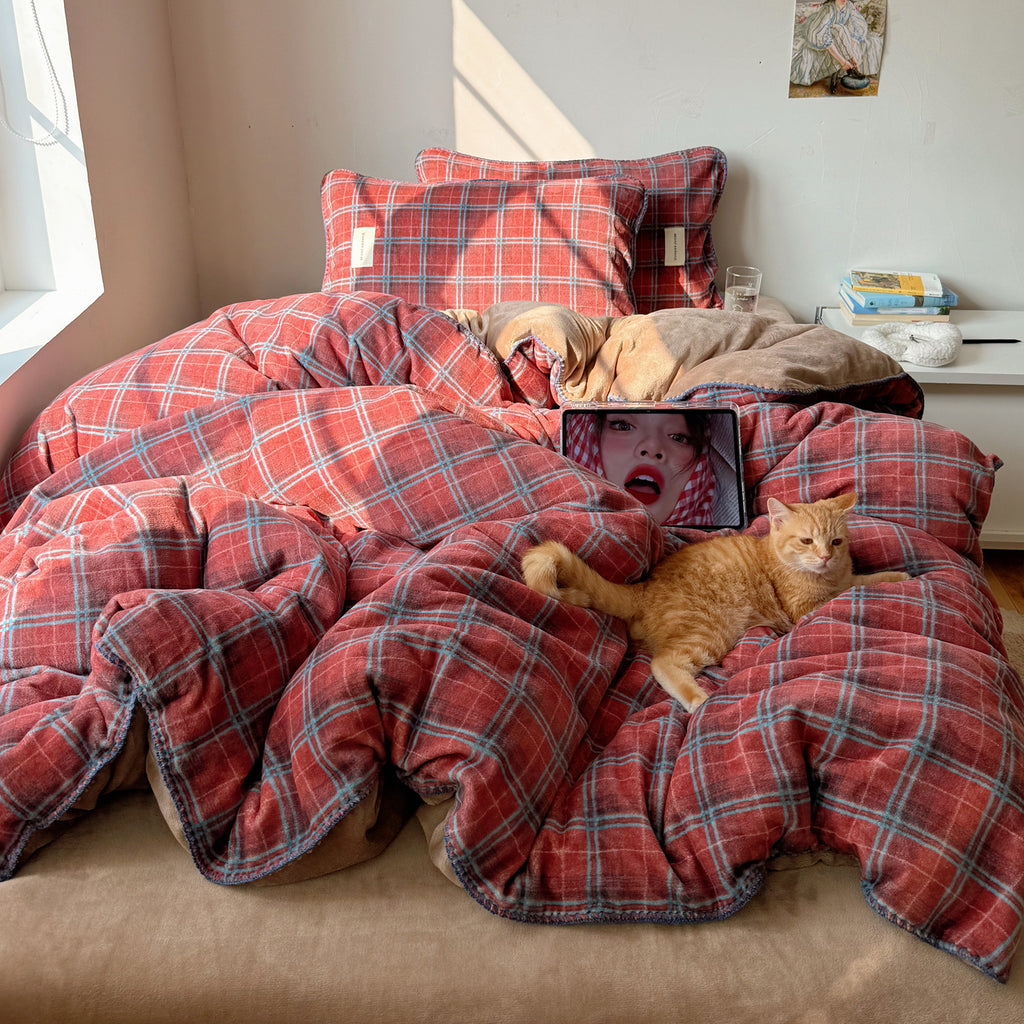 Autumn Plaid Flannel Bedding Set Berriscent