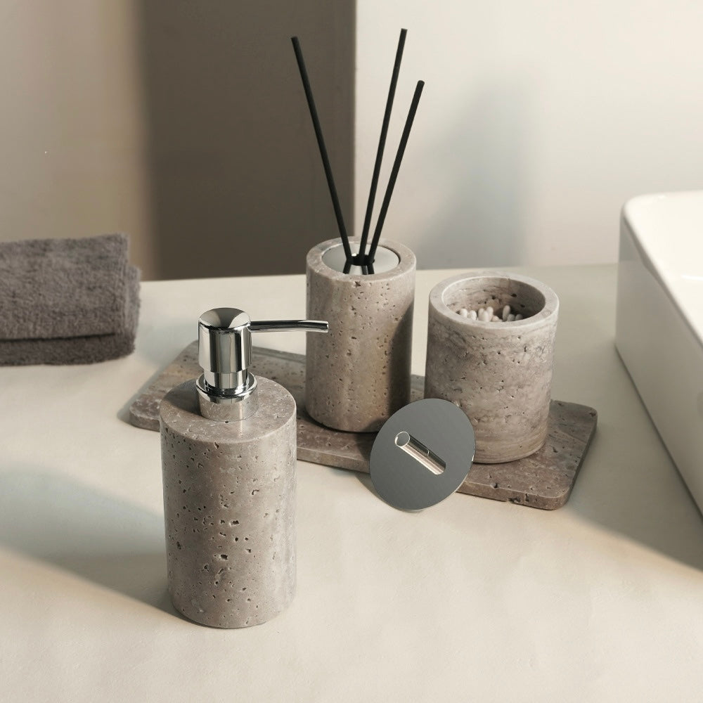Silver Cavestone Cylindric Bathroom Set Berriscent