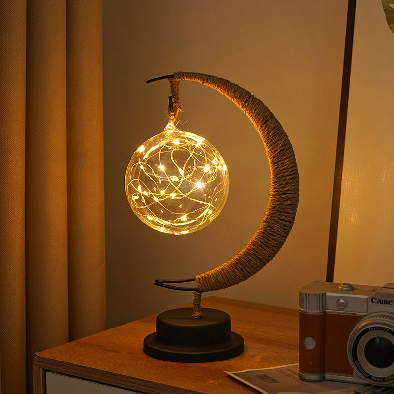 Handcrafted Crescent Light with Illuminated Glass Ornament Berriscent