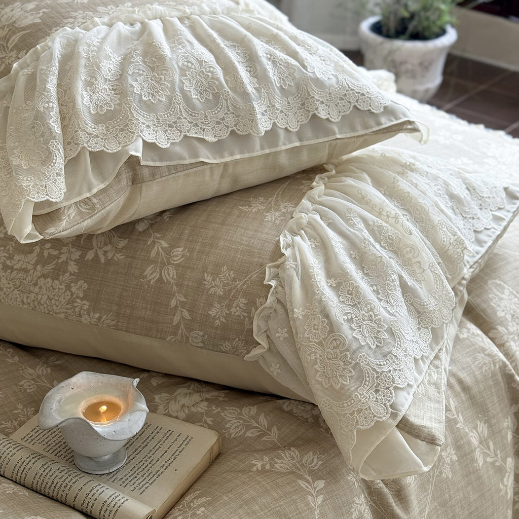 Maison Fleur Lace-Trim Bedding Set - Soft Linen Beige Berriscent
