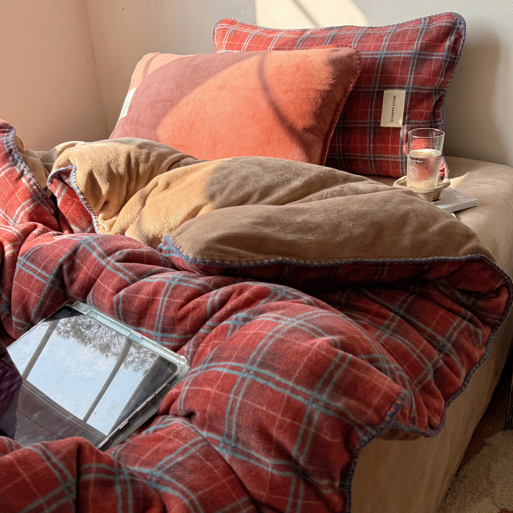 Autumn Plaid Flannel Bedding Set Berriscent