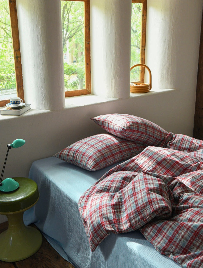 The Heritage Azure Plaid | 60s High-Count Cotton Bed Linen