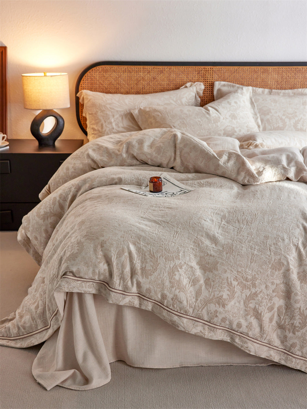 The Siena Tapestry | Sun-Bleached Tonal Jacquard Linen Cotton Bed Linen