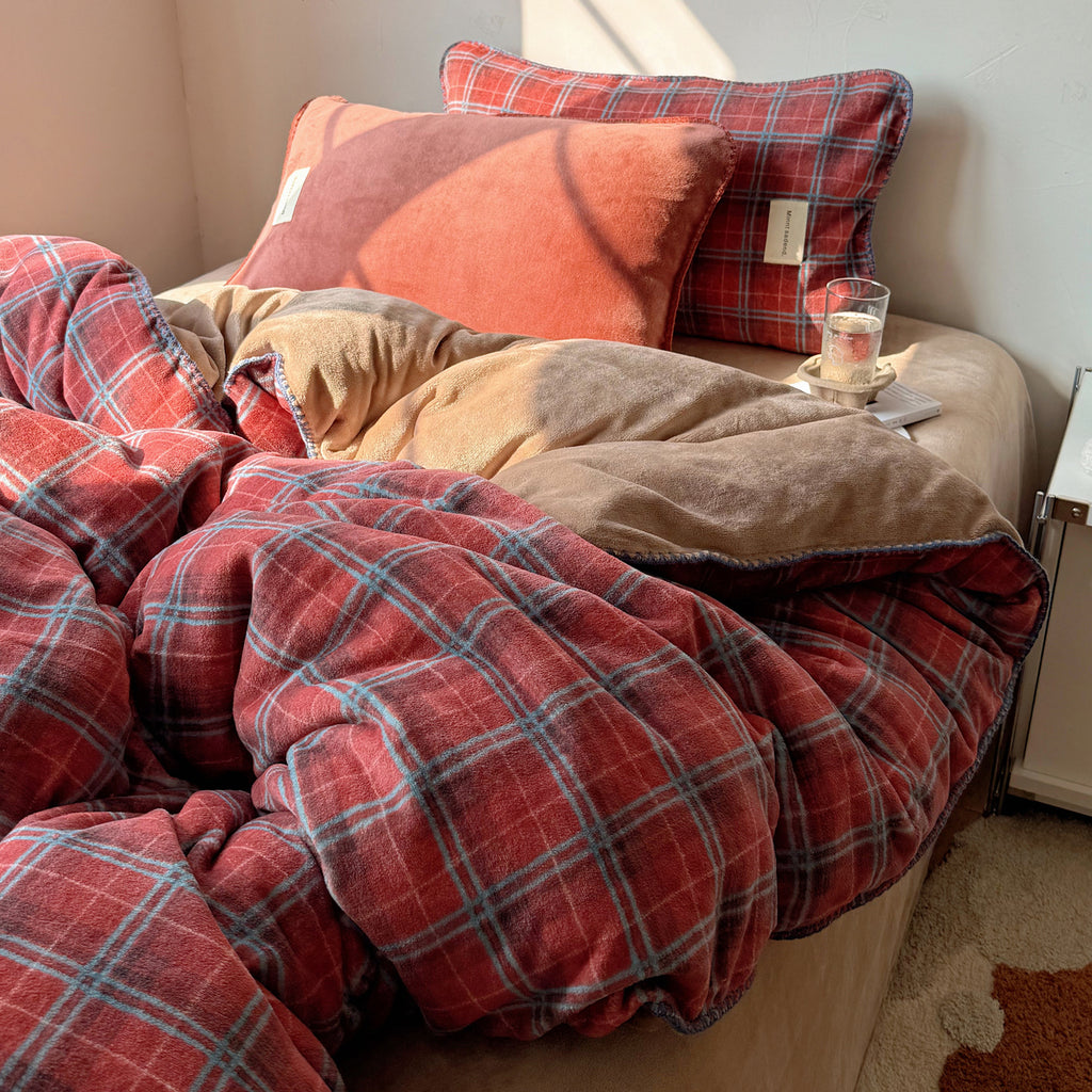 Autumn Plaid Flannel Bedding Set Berriscent