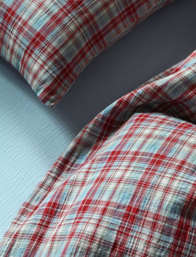 The Heritage Azure Plaid | 60s High-Count Cotton Bed Linen