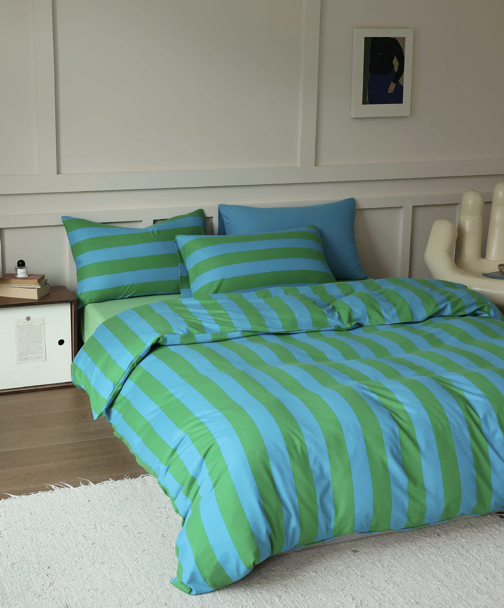 Stripe Harmony Cotton Bedding Set — Ocean Blue & Meadow Green Berriscent