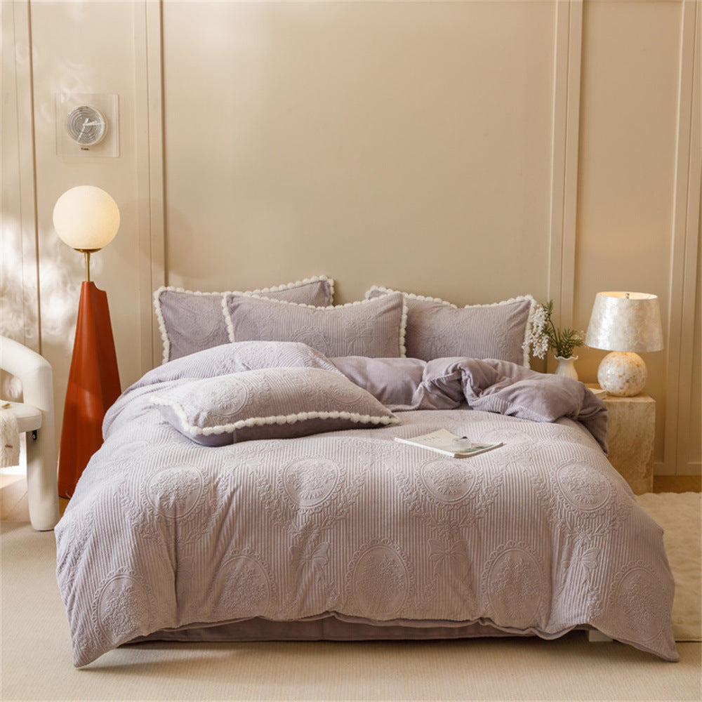 Embossed Plush Flannel Bedding Set – Lavender Berriscent
