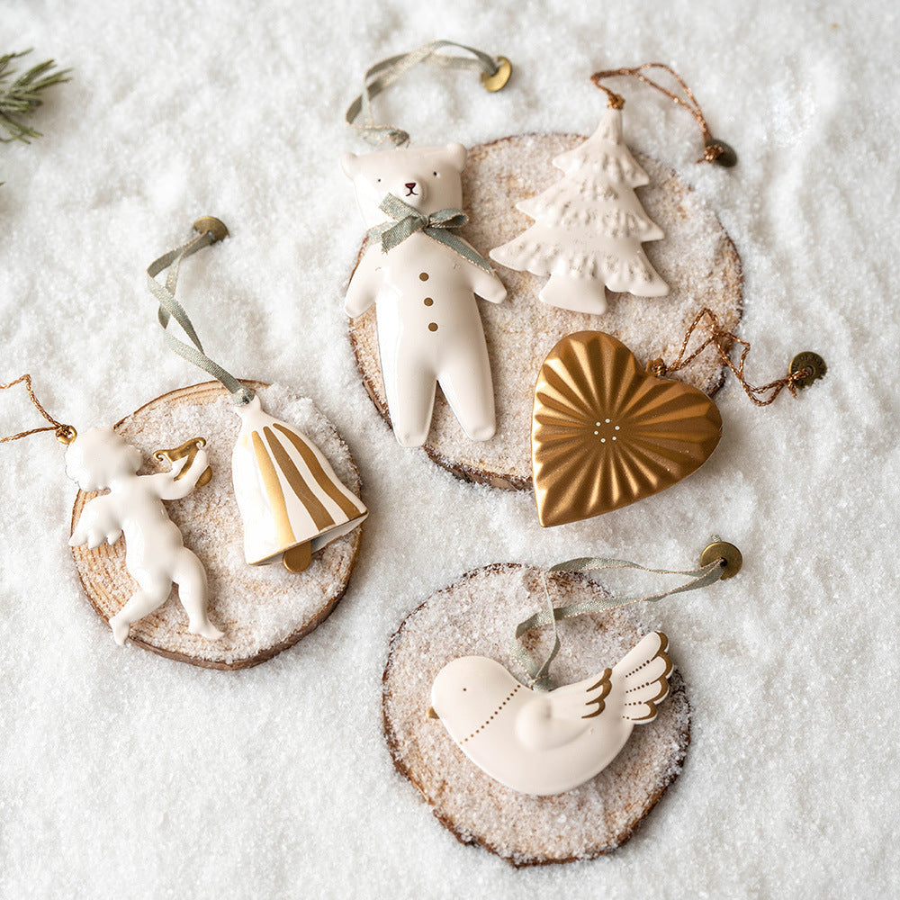 Golden & Ivory Christmas Ornament Set – 6-Piece Collection