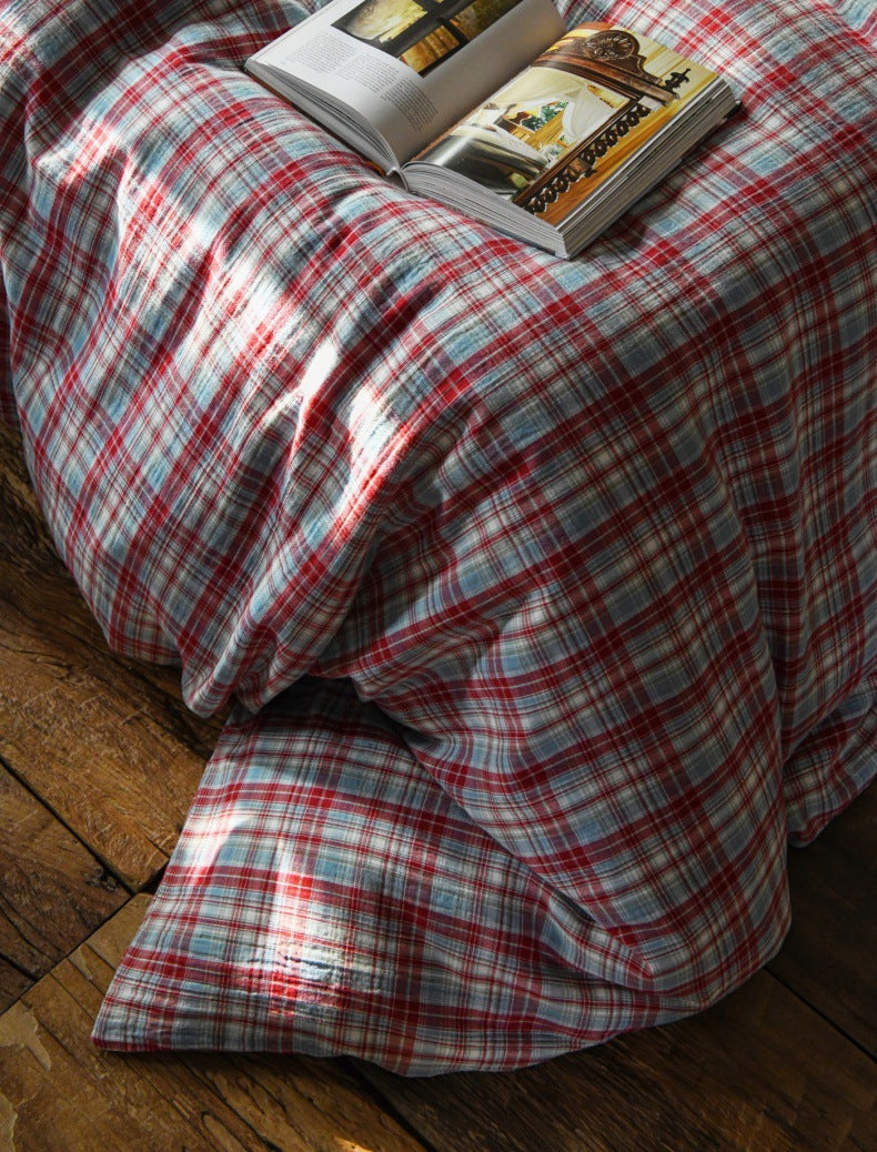 The Heritage Azure Plaid | 60s High-Count Cotton Bed Linen