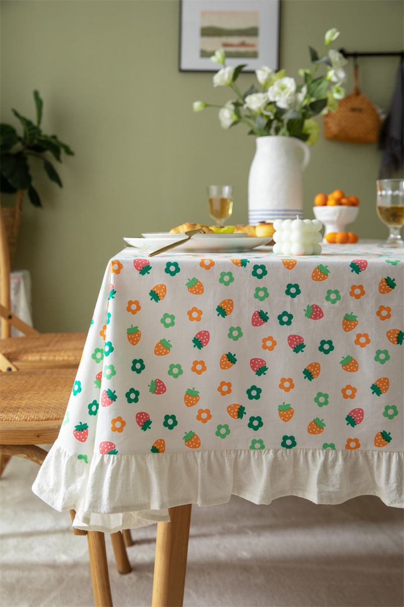 Strawberry Meadow Cotton Tablecloth Berriscent