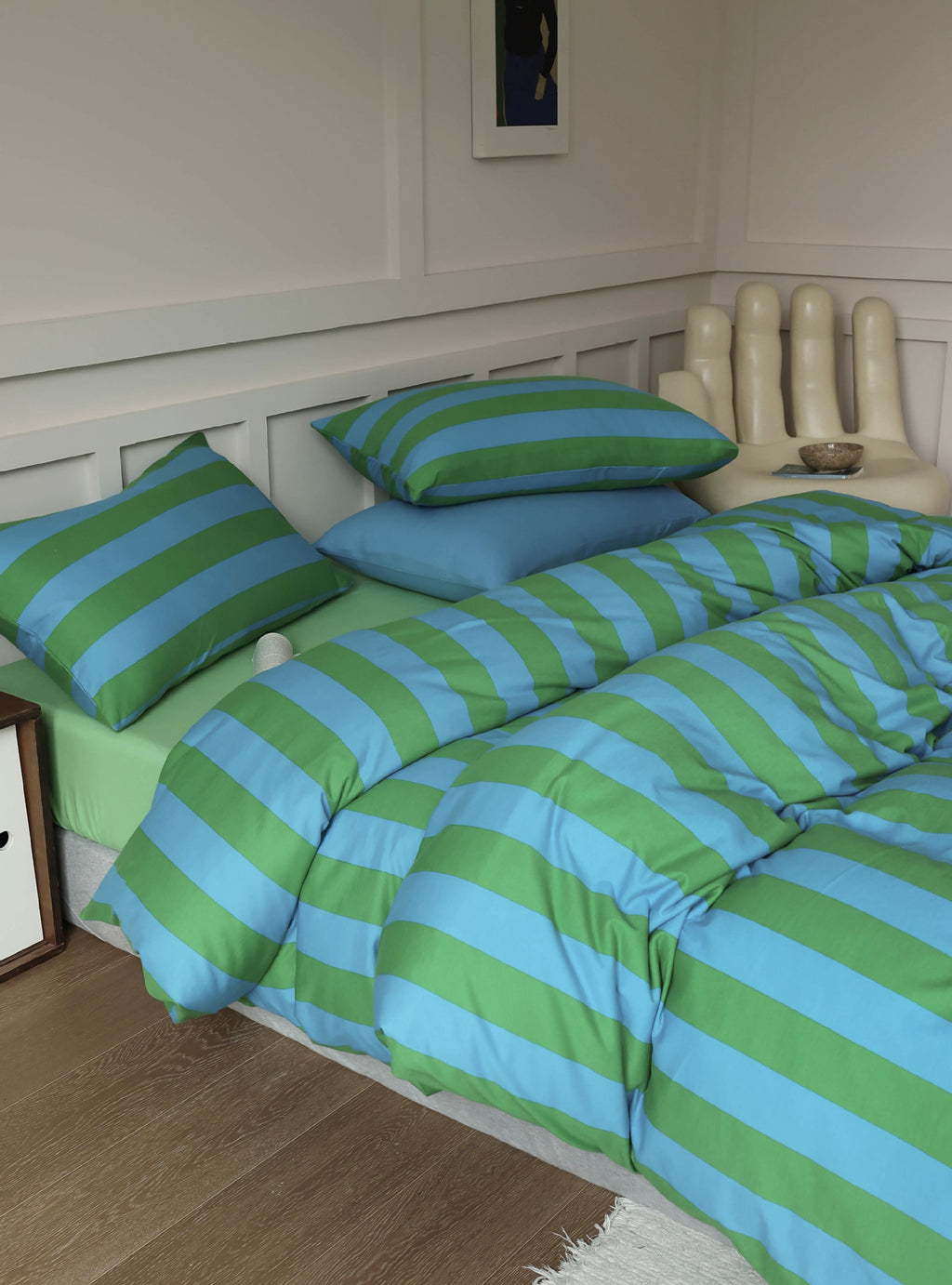Stripe Harmony Cotton Bedding Set — Ocean Blue & Meadow Green Berriscent