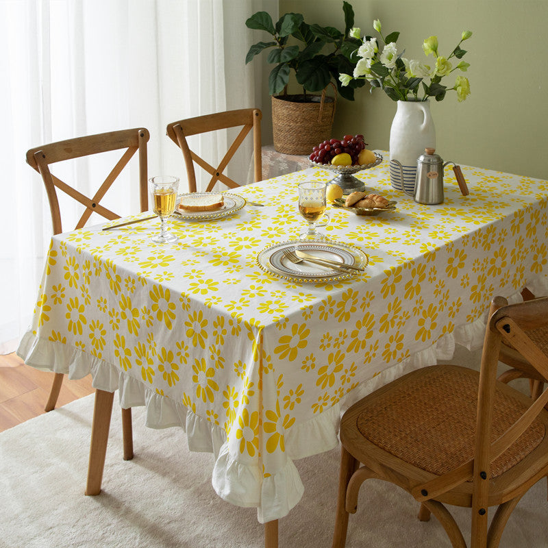 Sunny Bloom Ruffled Tablecloth Berriscent