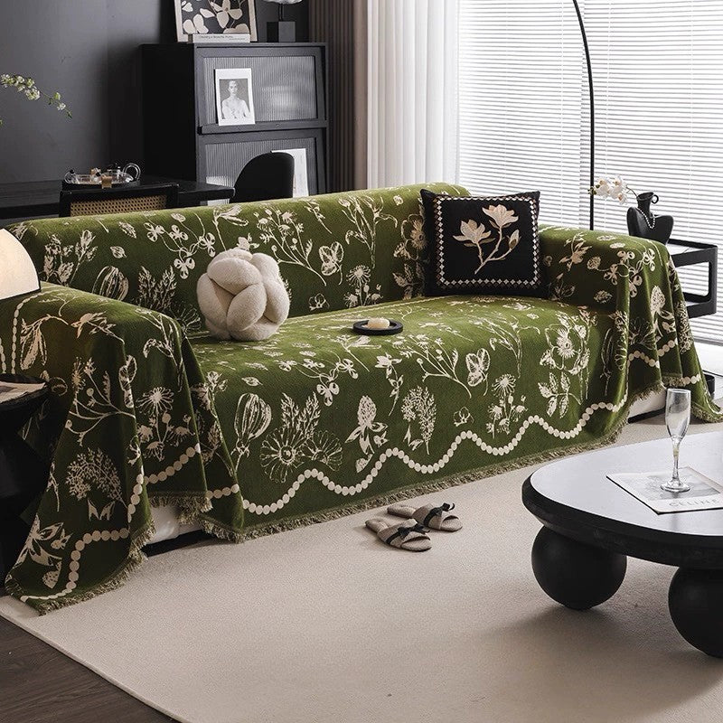 Botanical Harmony Chenille Sofa Cover Berriscent