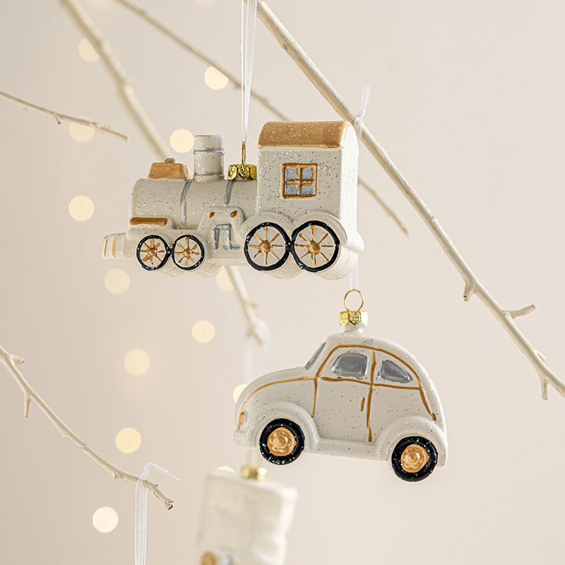 Glittering Noel Hanging Ornaments Car and Train