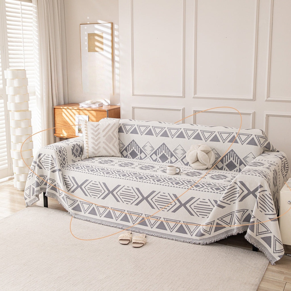 Reversible Geometric Chenille Sofa Cover — Artisanal Comfort Collection